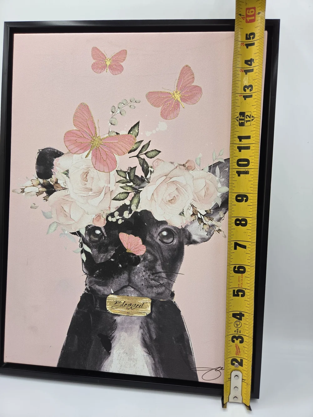 Pink Floral French Bulldog Wall Art Canvas